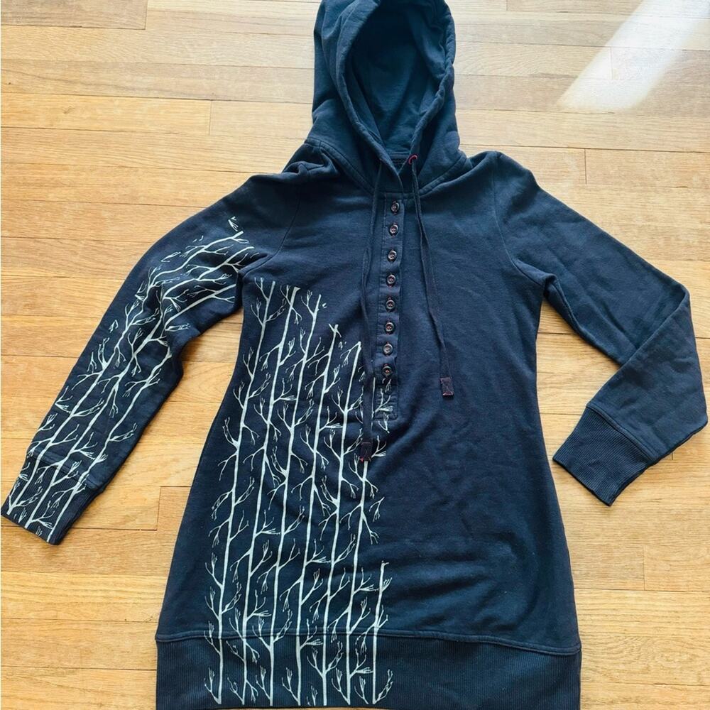 Free People Black Hoodie with White Branch Design